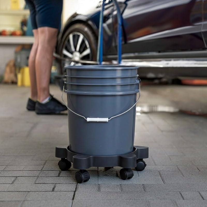 TCD Parts 5 Gallon Black Plastic Bucket Dolly with 6 Swivel Casters â€“ Heavy Duty No-Tip No-Spill Rolling Base for Pails, Paint, Car Wash, and Shop Use â€“ Stable 360Â° Mobility, 75 lb Capacity - Image 2